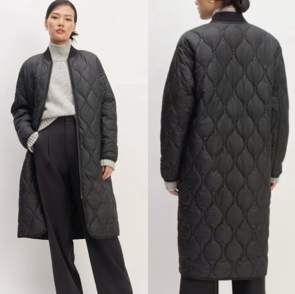 EUC Everlane Quilted Renew Long Liner Jacket Black Size XS - Picture 1 of 9